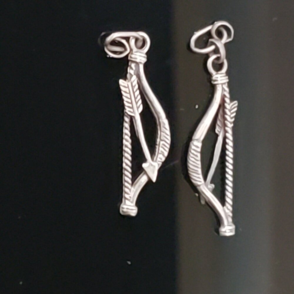 Two Silver 3D Cupids Bow and Arrow Archery Charms - Picture 3 of 5